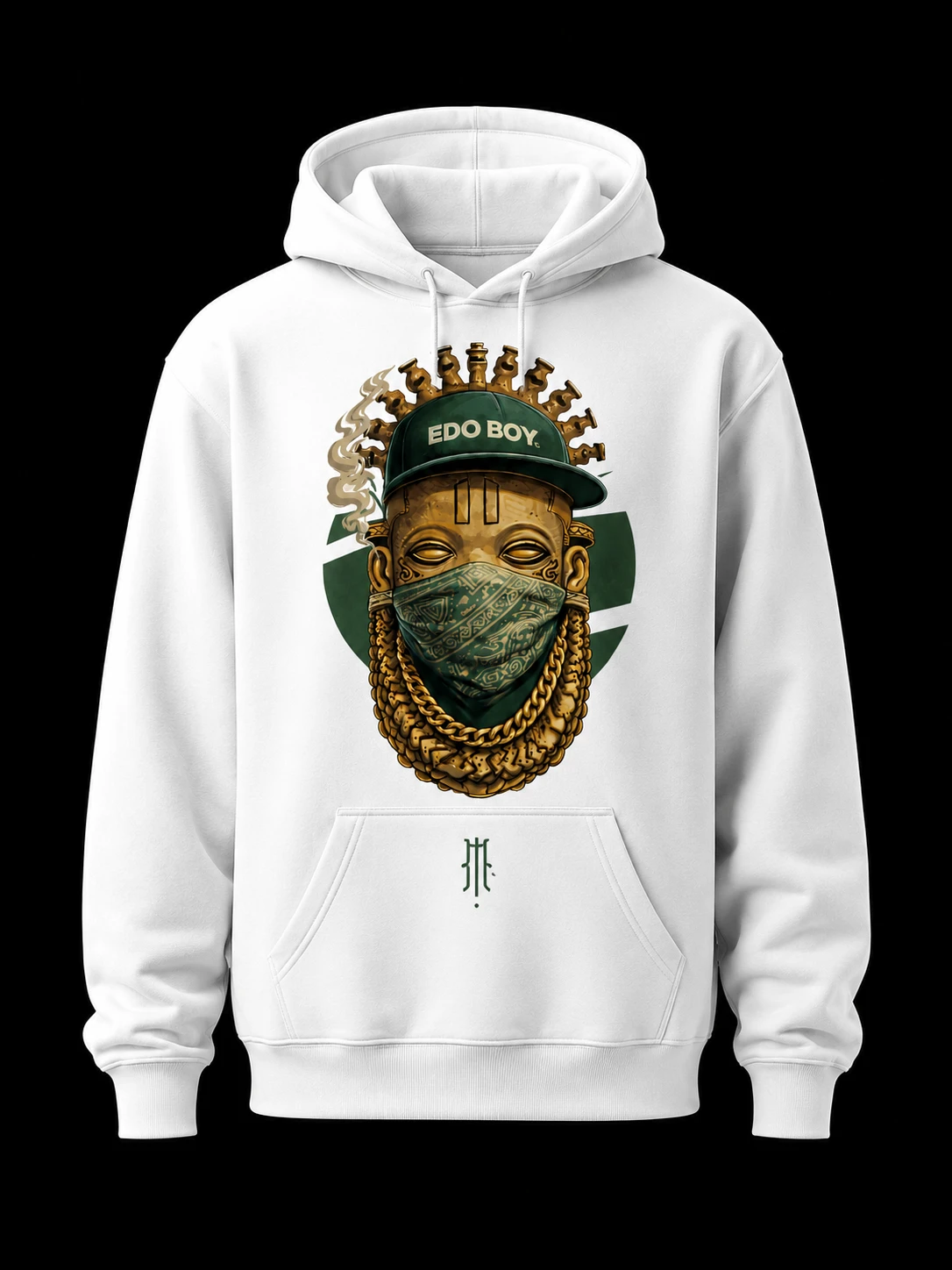 Nedo white hoody with green logo head